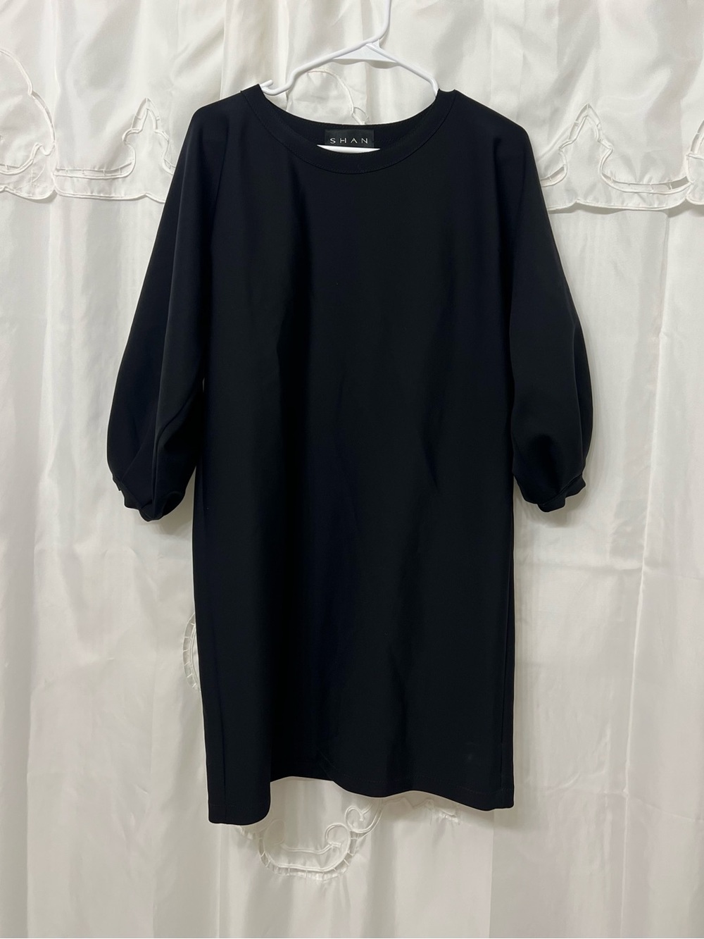 SHAN Made in Canada Black 3/4 Balloon Sleeve Shift Dress Designer Minimalist